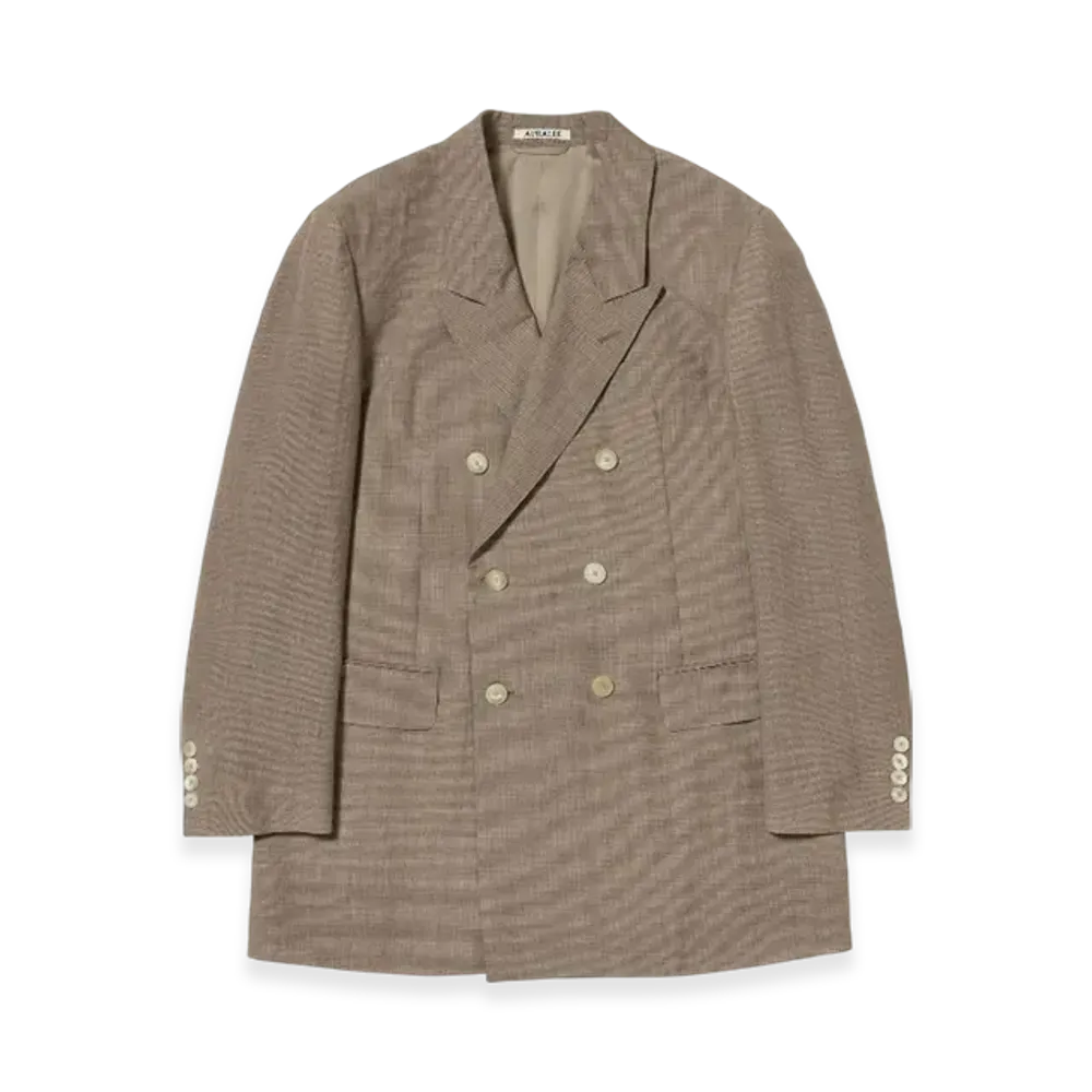 AURALEE Tropical Wool Kid Mohair Double Breasted Jacket "Brown Check"