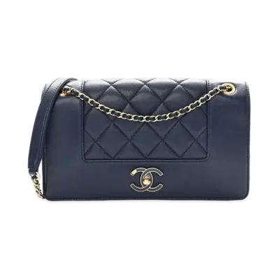 CHANEL Matelasse Mademoiselle Flap Chain Bag Lambskin "Navy/Gold"