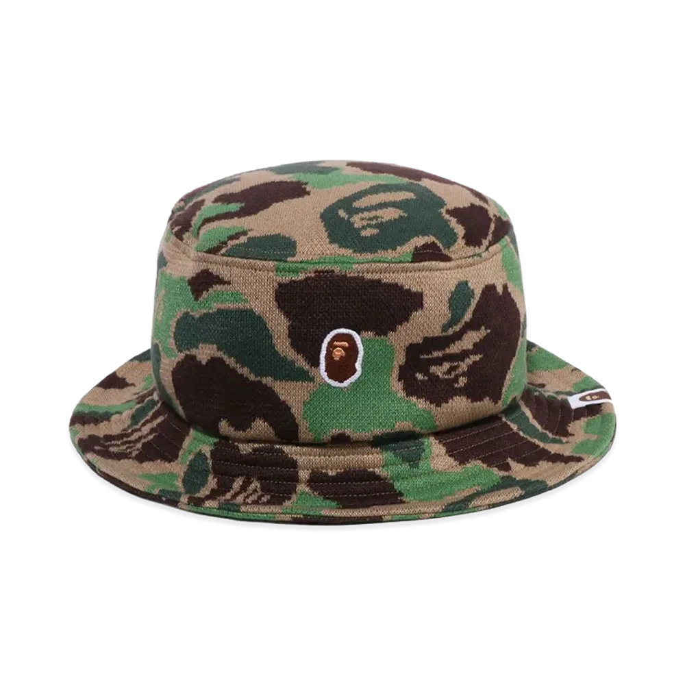 A BATHING APE One Point ABC Camo Jacquard Knit Bucket Hat "Green"