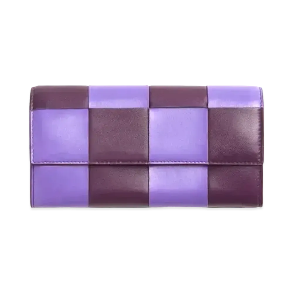 Bottega Veneta Casette Maxi Intrecciato Calfskin Flap Long Wallet "Purple/Egg Plant"