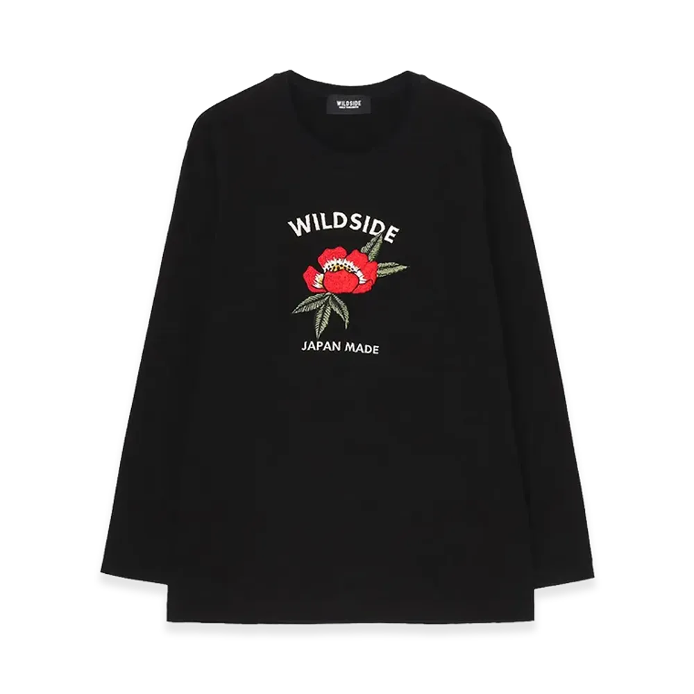 WILDSIDE YOHJI YAMAMOTO Flower Embroidered Logo Long Sleeve T-shirt "Black"