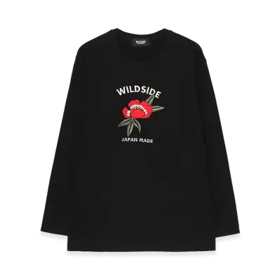 WILDSIDE YOHJI YAMAMOTO Flower Embroidered Logo Long Sleeve T-shirt "Black"
