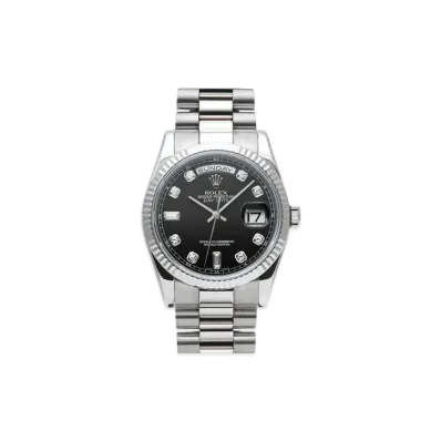 ROLEX Day-Date 8P Round 2P Baguette Diamonds "Black/White Gold"