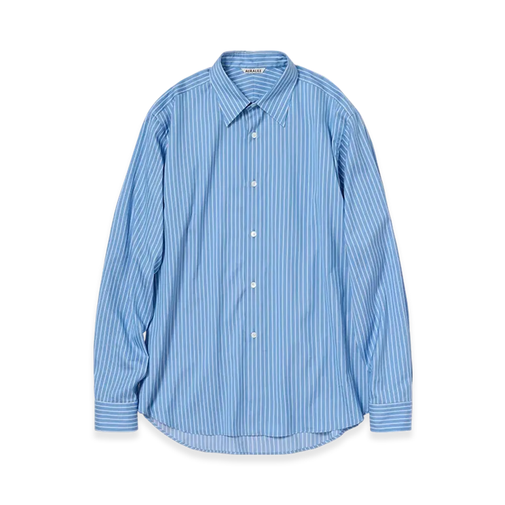 AURALEE Cotton Silk Stripe Shirt "Blue Stripe"