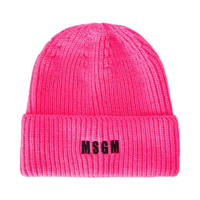 MSGM Blended-Wool Watch Cap With Impact Logo "Pink"