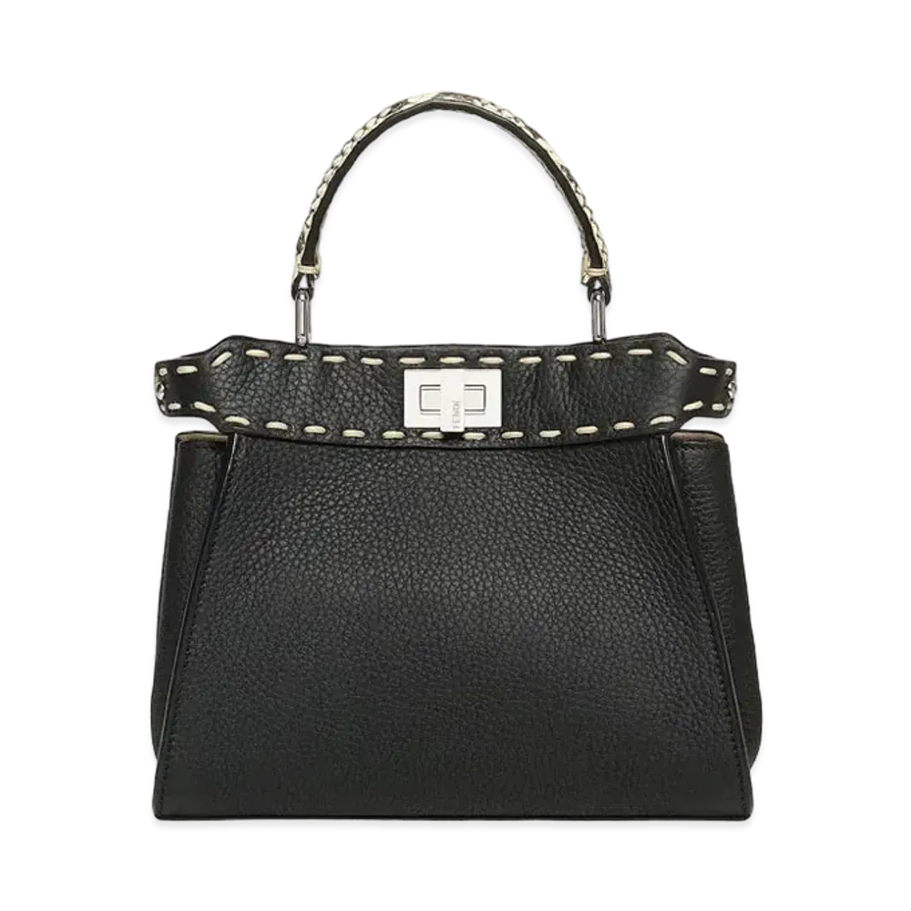FENDI Peekaboo Mini Black Selleria Bag With Exotic Details "Black"