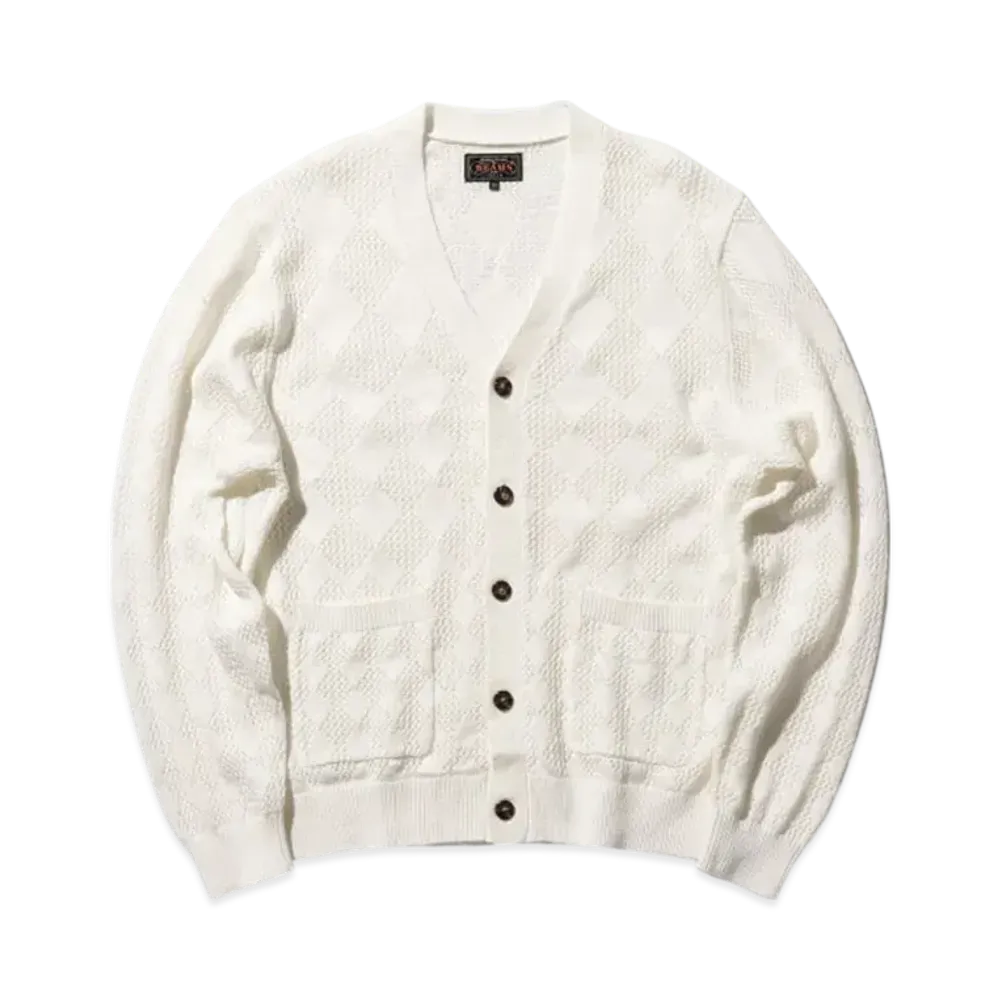 BEAMS Cardigan Diamond Mesh "OffWhite"