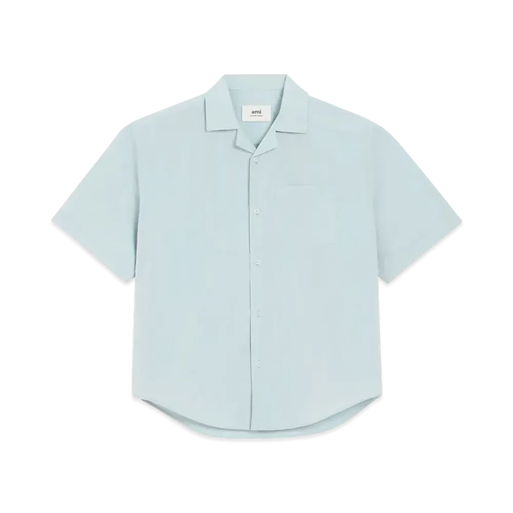 AMI PARIS Taffeta Short Sleeve Boxy Shirt "Sky"