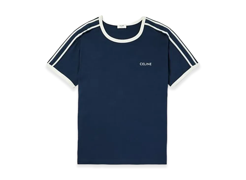 CELINE Logo-Embroidered Cotton Jersey T-Shirt "Navy"