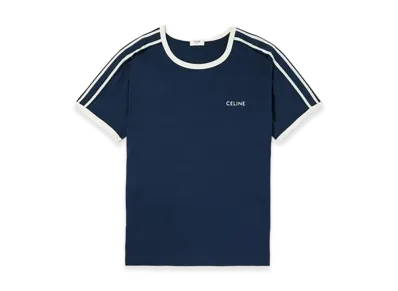 CELINE Logo-Embroidered Cotton Jersey T-Shirt "Navy"