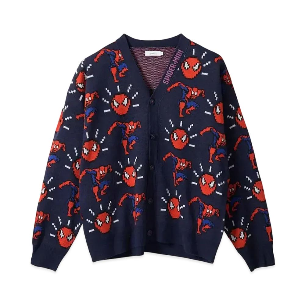 graniph x Spider Man Spider Sense Pattern (Bit) Washable Jacquard Cardigan "Navy"