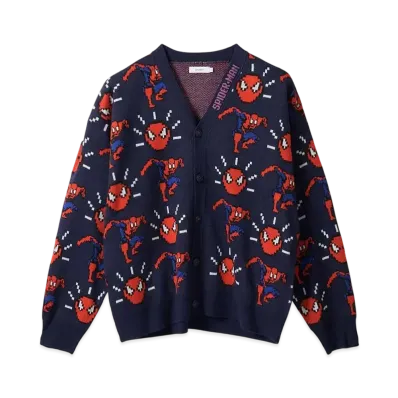 graniph x Spider Man Spider Sense Pattern (Bit) Washable Jacquard Cardigan "Navy"