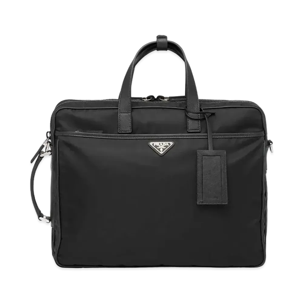 PRADA Re-Nylon And Saffiano Leather Briefcase "Black"
