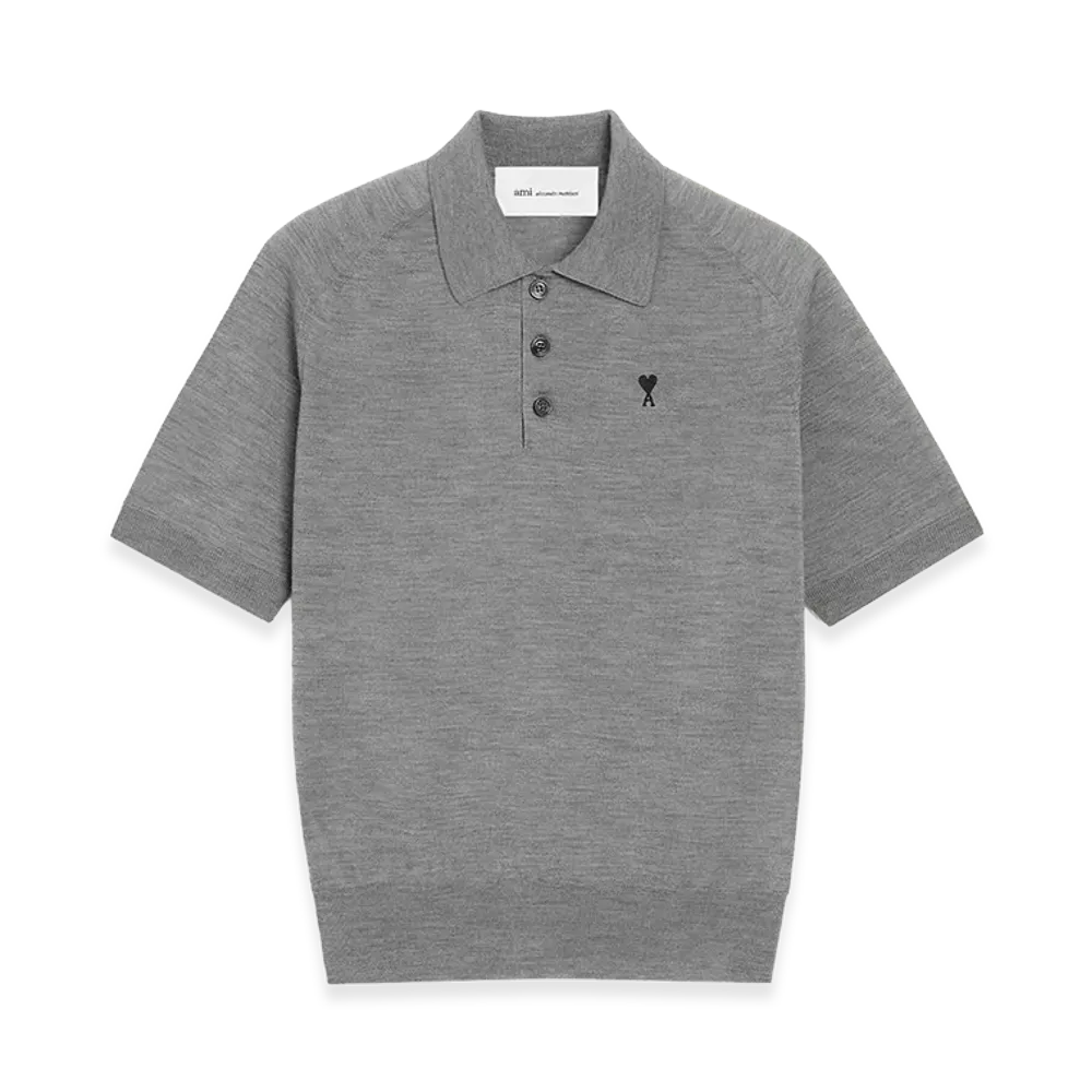 AMI PARIS Wool Short Sleeves Ami De Coeur Polo "Grey"