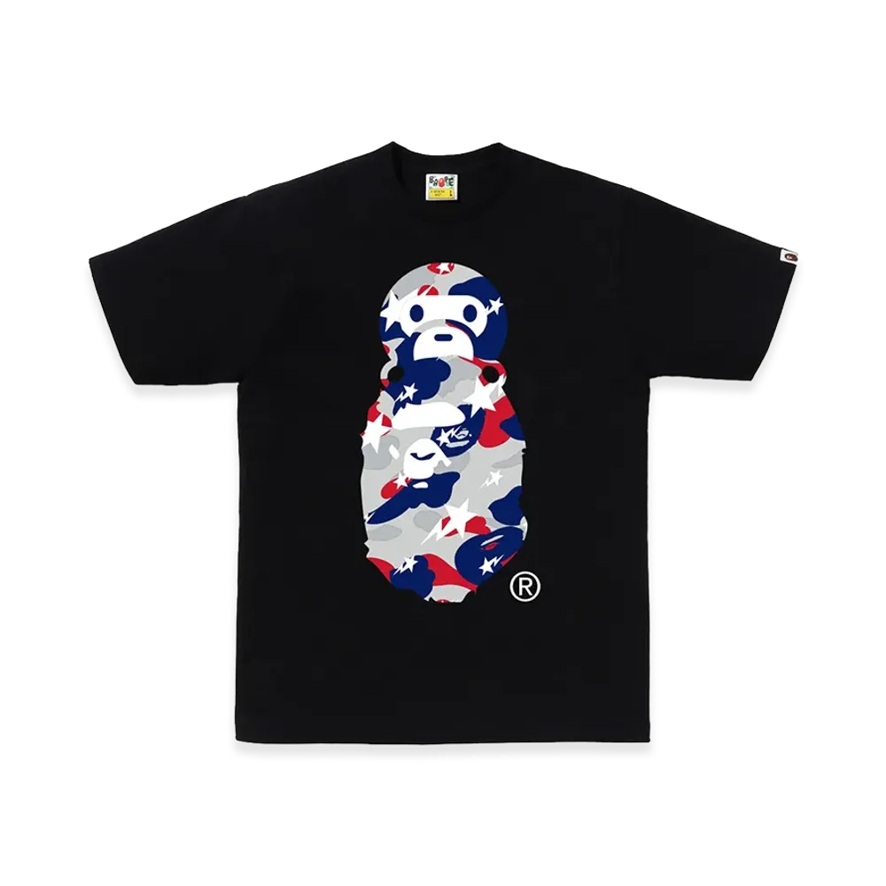 A BATHING APE Sta Strike Camo Milo On Ape Head Tee "Black/White"
