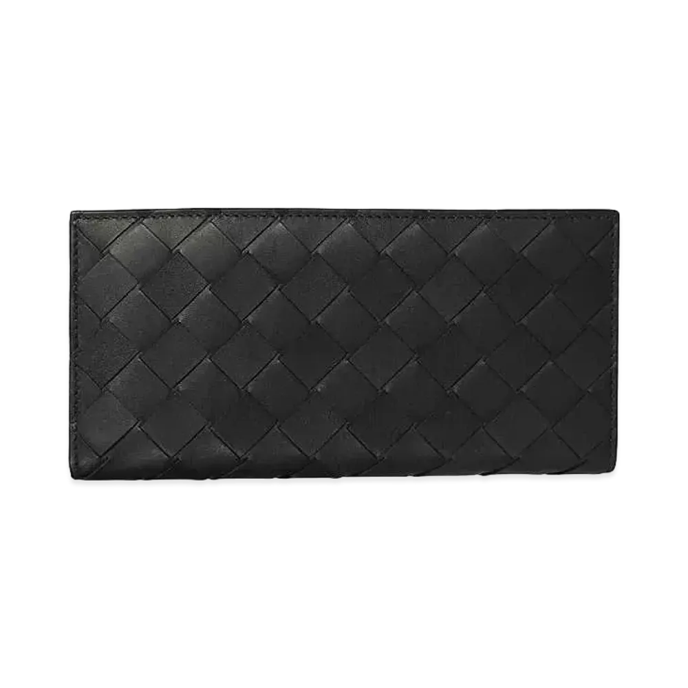 Bottega Veneta Intrecciato Calfskin Bi-fold Wallet "Black/Blue"