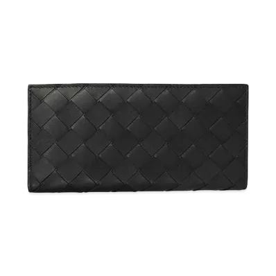 Bottega Veneta Intrecciato Calfskin Bi-fold Wallet "Black/Blue"