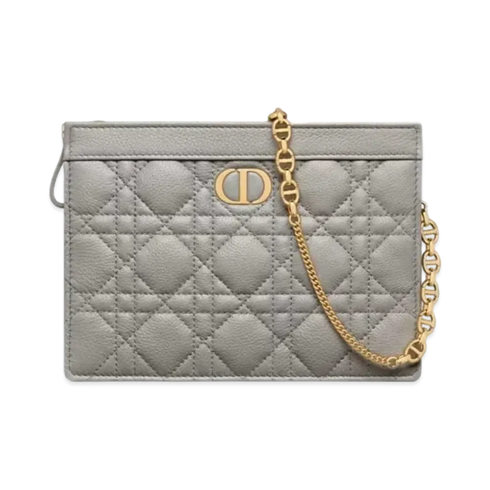 Dior Caro Zipped Pouch Chain Supple Cannage Calfskin "Stone Gray"