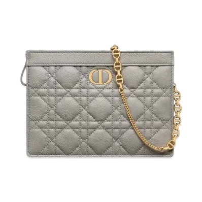 Dior Caro Zipped Pouch Chain Supple Cannage Calfskin "Stone Gray"