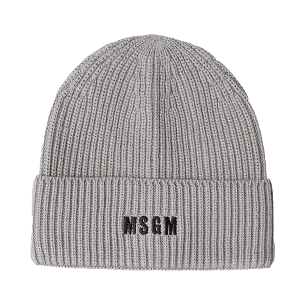 MSGM Blended-Wool Watch Cap With Impact Logo "Gray"