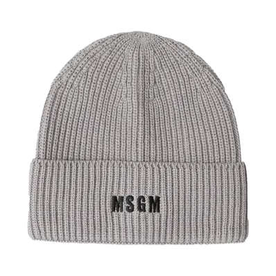 MSGM Blended-Wool Watch Cap With Impact Logo "Gray"