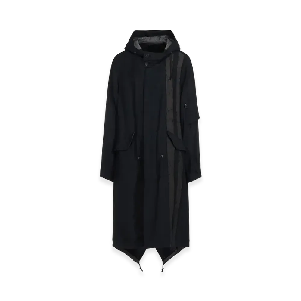 S'YTE Bio-Washed Dual Fabric Mods Coat With Cut-Out Design "Black"