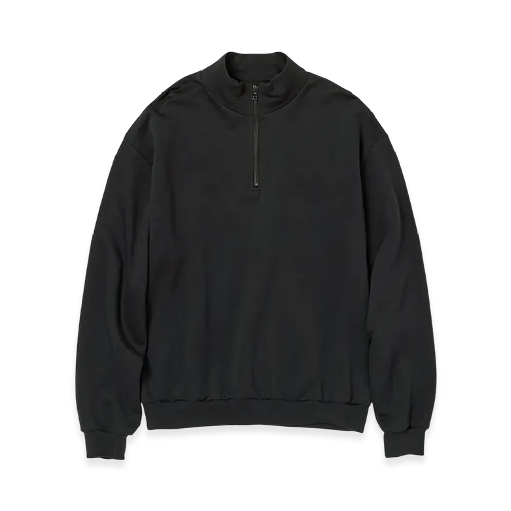 AURALEE Elastic High Gauge Sweat Half Zip P/O "Ink Black"