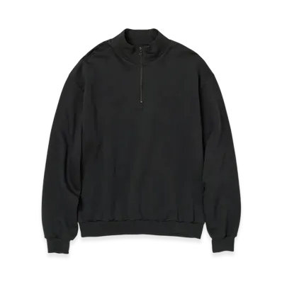 AURALEE Elastic High Gauge Sweat Half Zip P/O "Ink Black"