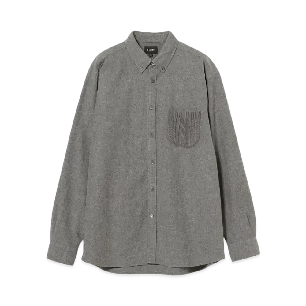 BEAMS Knit Pocket Mini Button Down Shirt "ChacoalGray"