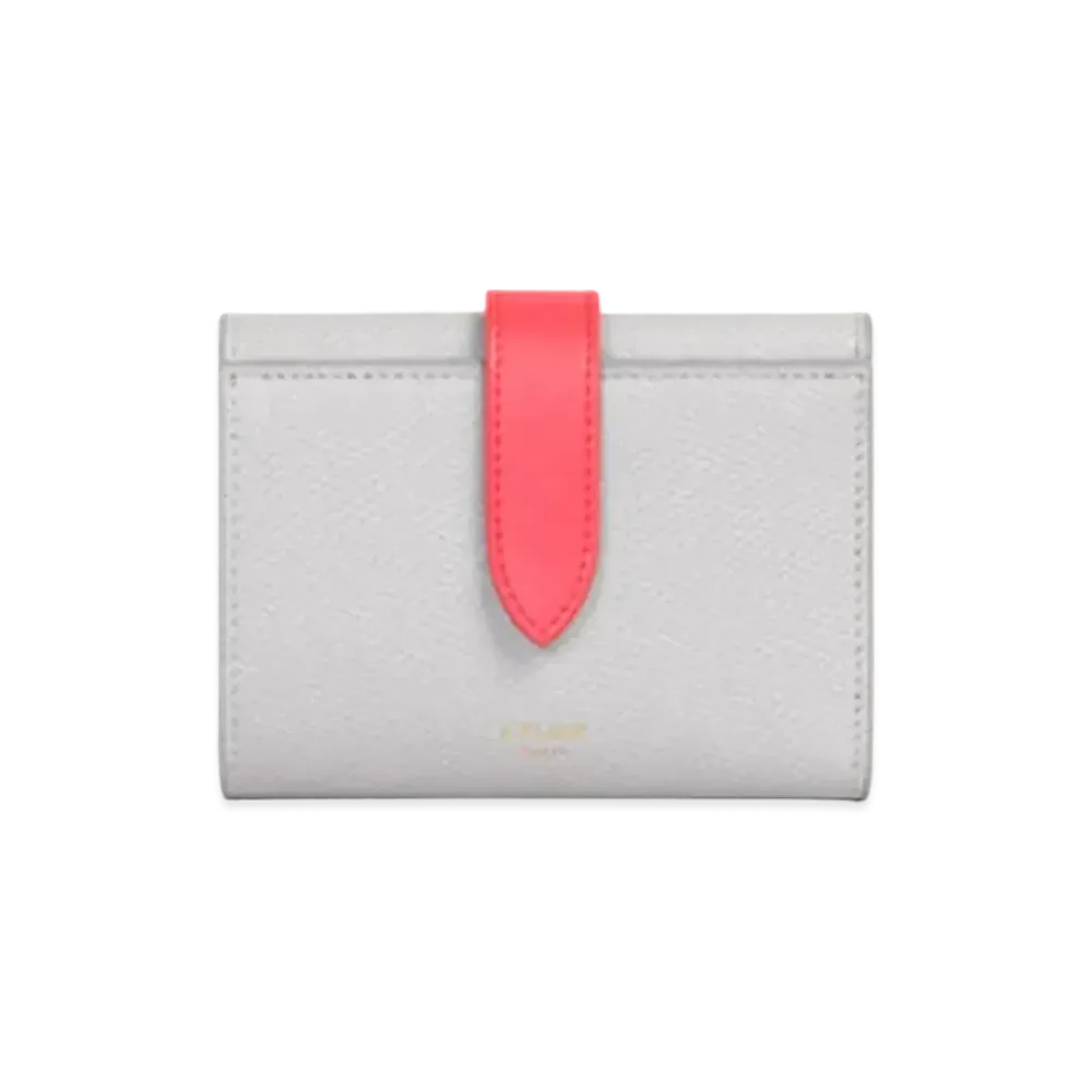 CELINE Fine Strap Wallet in Bicolour Grained Calfskin "Light Gray/Grenadine"