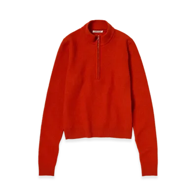 AURALEE Women's Smooth Fulled Wool Knit Half Zip P/O "Red"