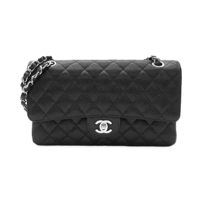 CHANEL Matelasse Classic Double Flap Caviarskin "Black/Silver"