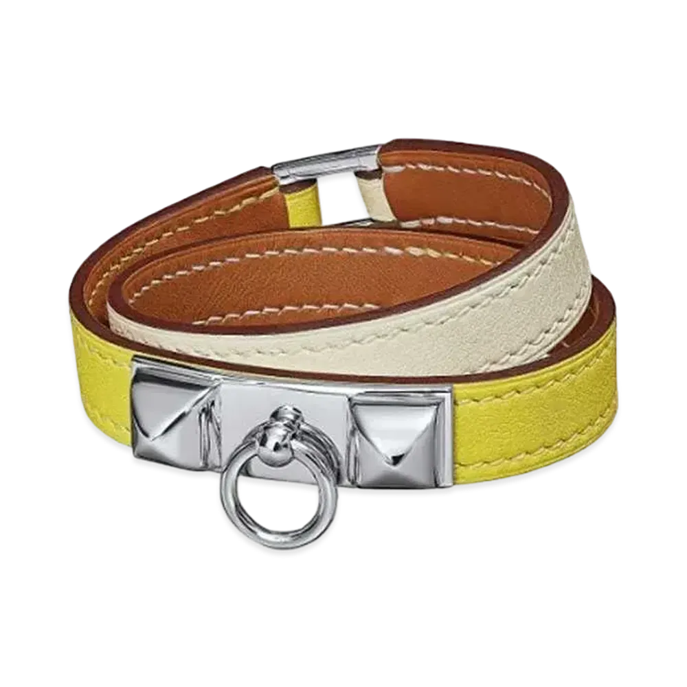 Hermes Rivale Leather Bracelet "Nata/Lime/Palladium"