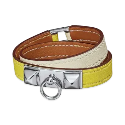 Hermes Rivale Leather Bracelet "Nata/Lime/Palladium"