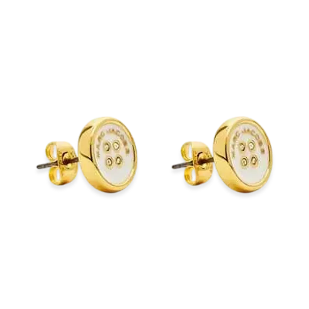 Marc Jacobs Button Enamel Stud Earrings "Gold/Cream"