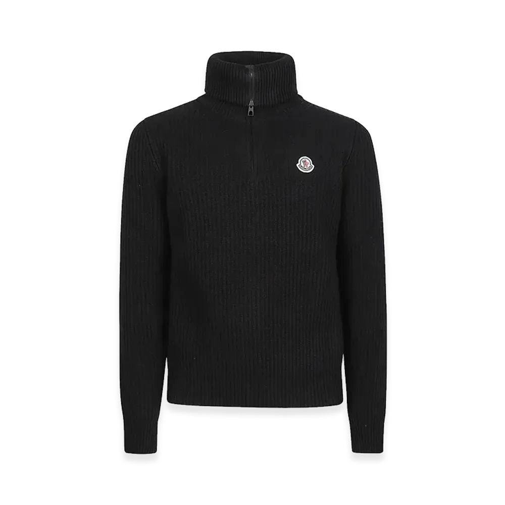 MONCLER Dolcevita In Lana A Coste Con Logo "Black"