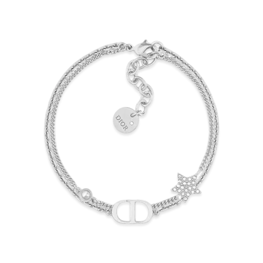 Dior Petit CD Double Bracelet Metal and Crystals "Palladium/Silver"