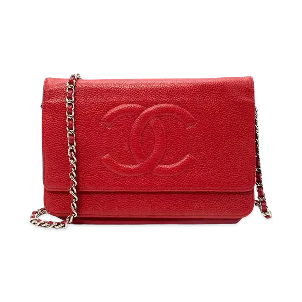 CHANEL Leather Chain Wallet "Red"