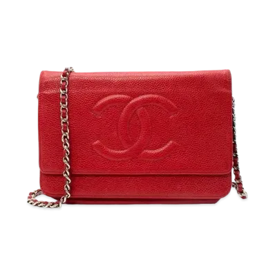 CHANEL Leather Chain Wallet "Red"