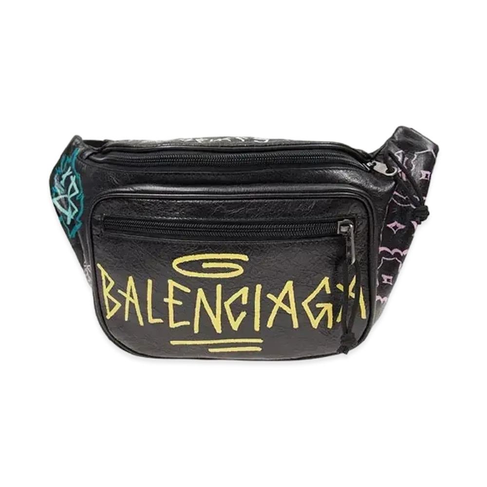 BALENCIAGA Explorer Graffiti Waist Bag "Black/Yellow"