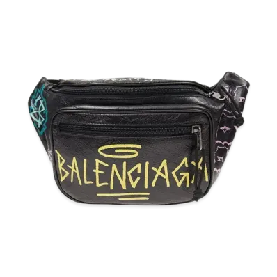 BALENCIAGA Explorer Graffiti Waist Bag "Black/Yellow"