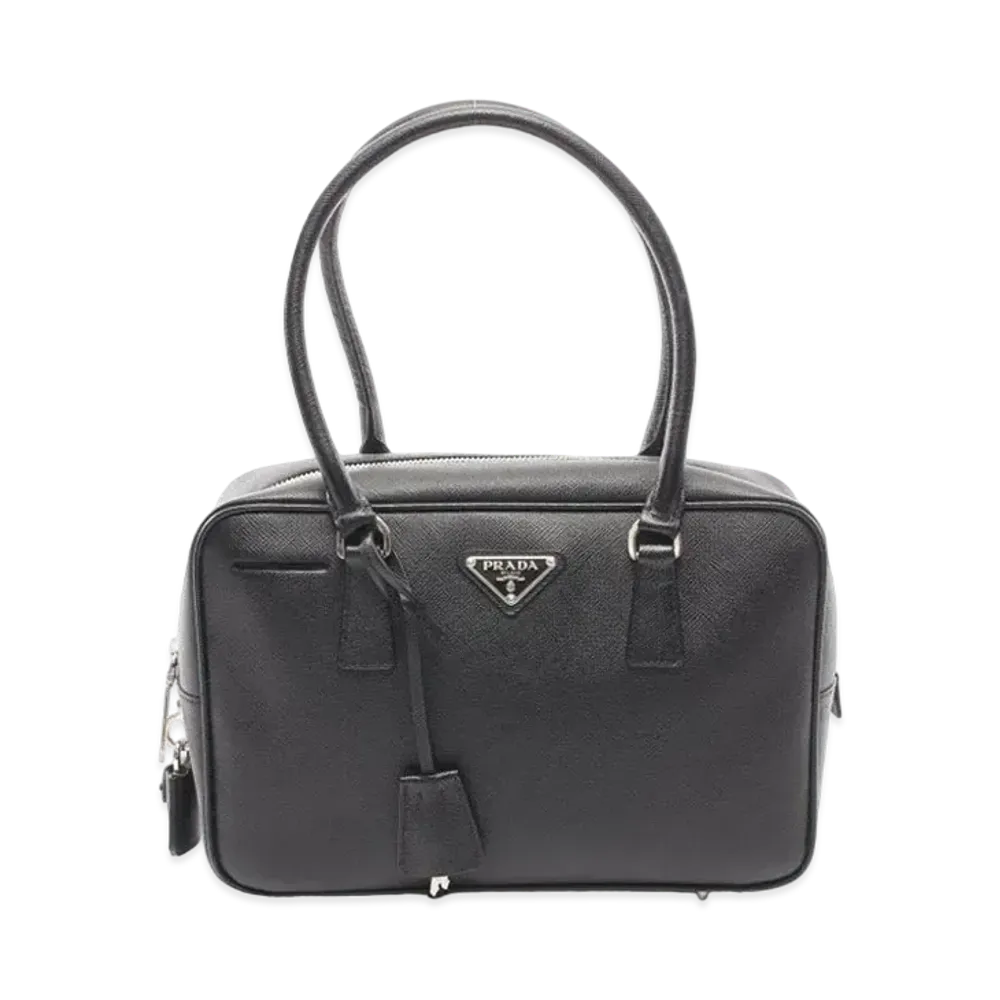 PRADA Saffiano Leather Boston Bag "Black"
