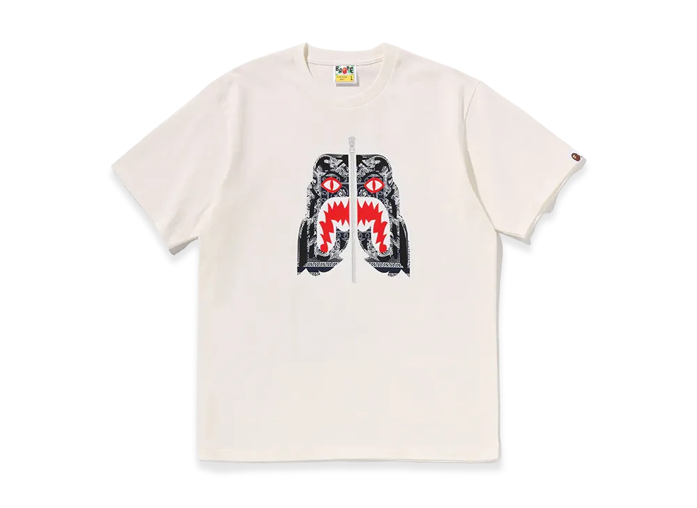 A BATHING APE Paisley Pattern Tiger Face Tee "Ivory"