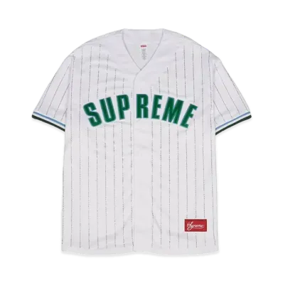 Supreme Rhinestone Stripe Baseball Jersey "White"