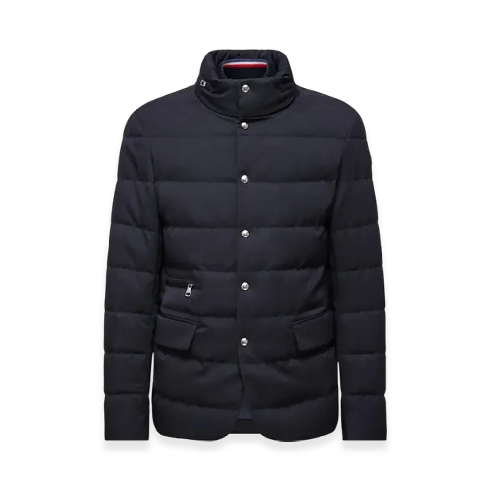 MONCLER Bess Hooded Wool Short Down Jacket "Navy Blue"