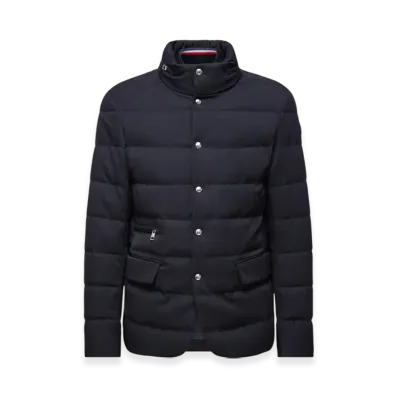 MONCLER Bess Hooded Wool Short Down Jacket "Navy Blue"