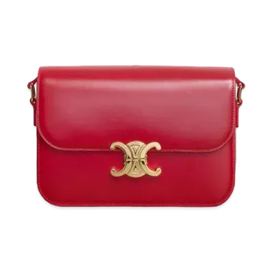 CELINE Medium Triomphe Bag in Shiny Calfskin "Red"