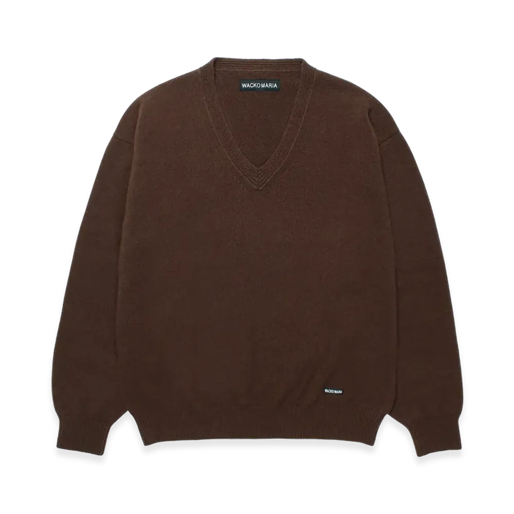 WACKO MARIA V Neck Knit Sweater "Brown"