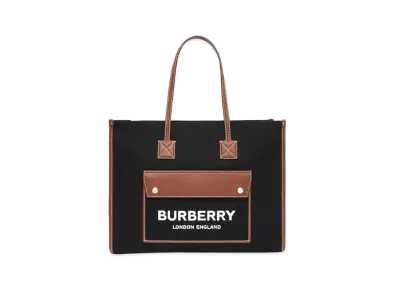 Burberry Medium Two-Tone Canvas & Leather Freya Tote "Black/Tan"