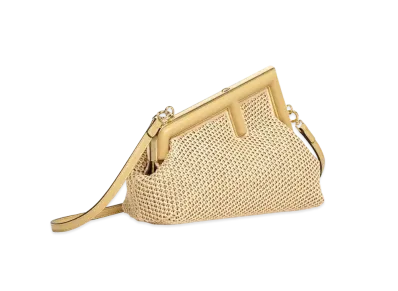 FENDI First Small Raffia Macrame Bag "Beige"